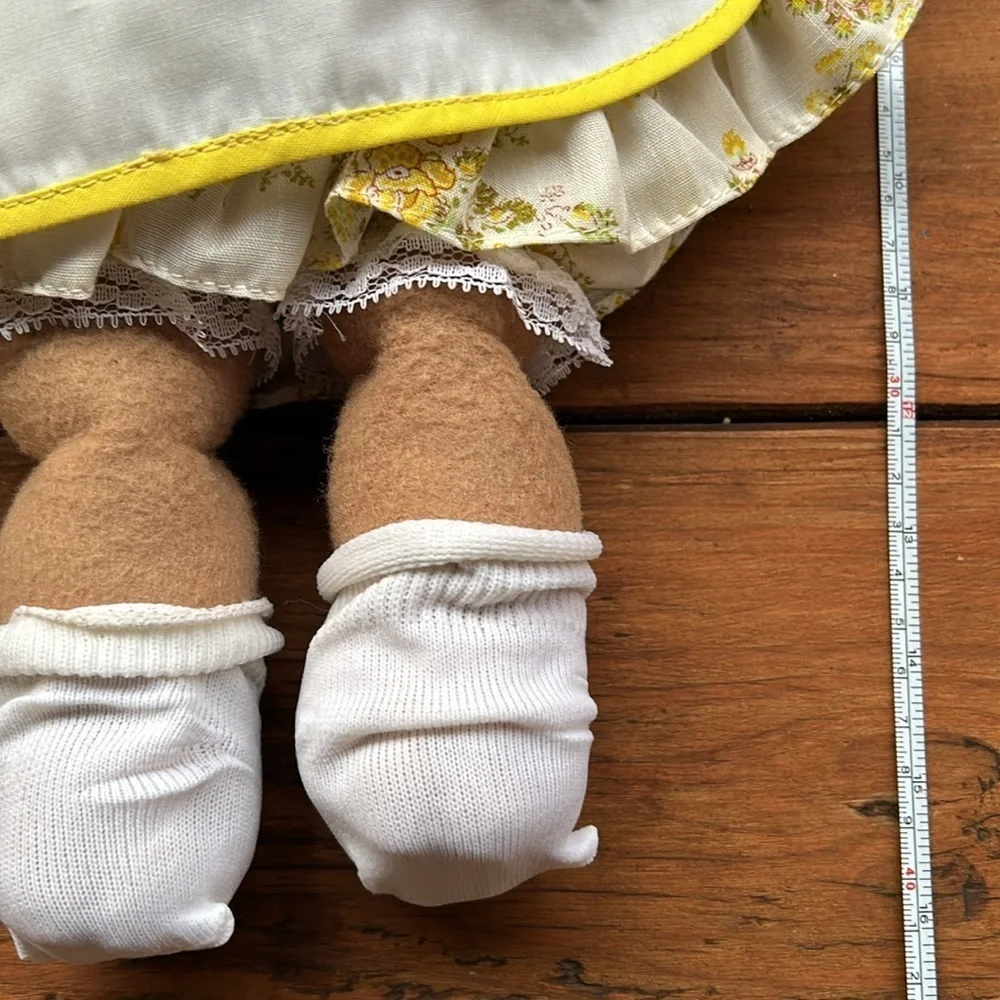 Handmade Teddy Bear with Yellow Floral Dress and Apron